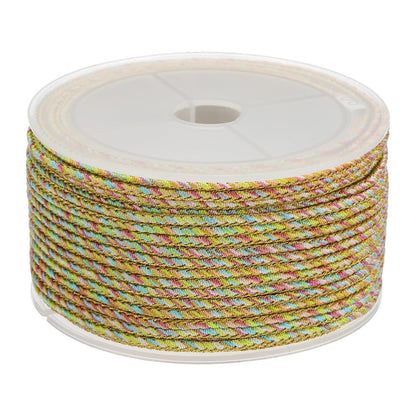PATIKIL 15 Yards x 2.5 mm Braided Cord, Metallic Bracelet Knotting Macrame Cord Braiding Beading Thread Twine Rope for String Knitting DIY Jewelry Making Plant Wall Hanger, Gold