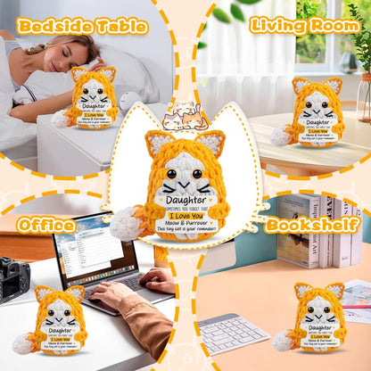 tGifGLonyi Daughter Gifts from Mom Dad,Handmade Crochet Cat Birthday Gift for Teens Kids Daughter in Law Bonus Step,for Graduation, Mini Emotional Cats Present for Daughter Adult Teen