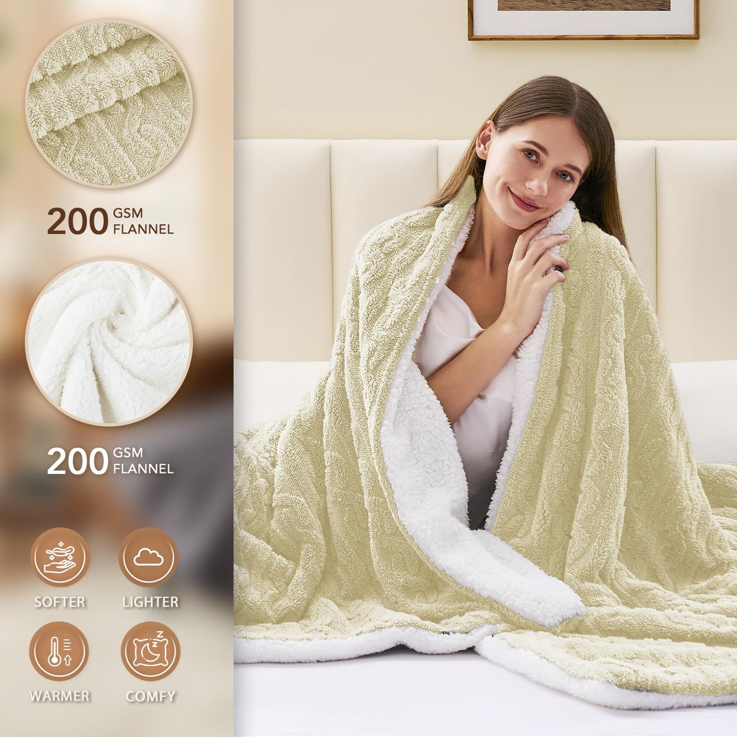 Homemate Electric Heated Blanket Twin - 62"x84" Heating Bed Blankets Throw with 10 Heating Levels 8 Hours Auto Off Fast Heating Over-Heated Protection Ultra Soft Warm Flannel ETL Certified Grey