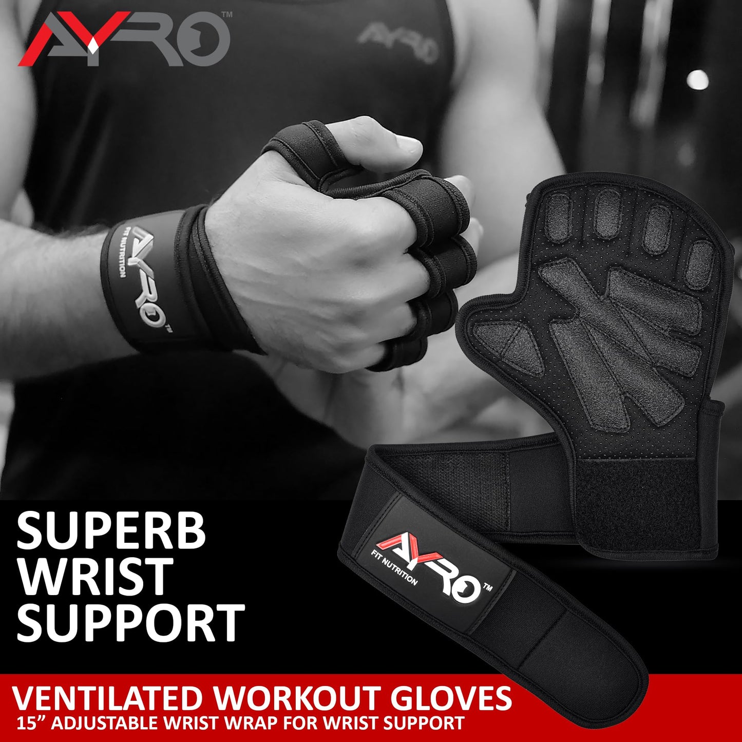 AYRO Workout Gloves for Men & Women – Gym Gloves for Men, Weight Lifting Gloves, with Wrist Support, Breathable Palm Padding, Non-Slip Grip – Ideal for Gym, Fitness, Cross Training, Cycling Gloves