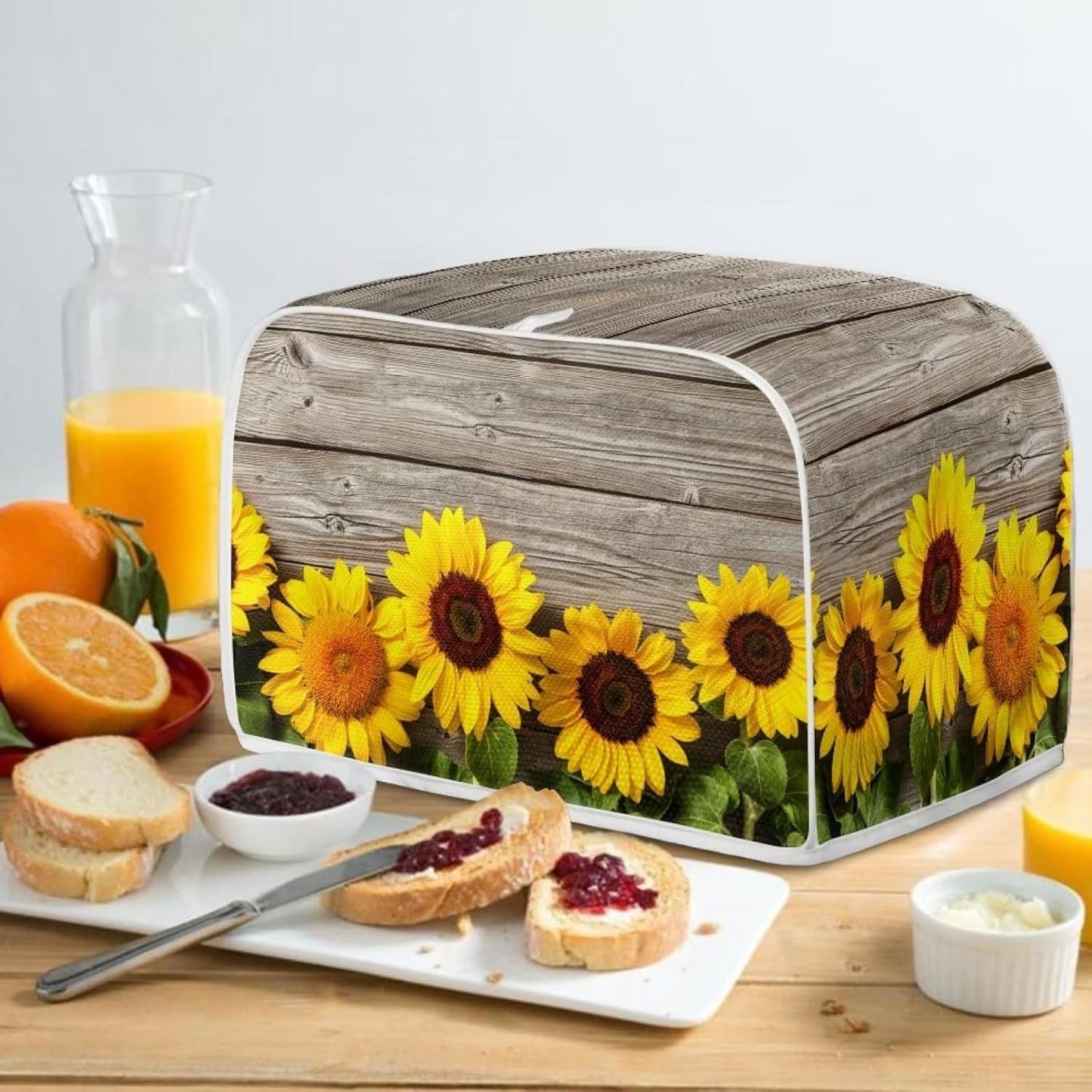 Sunflower Wooden Board Toaster Covers, Lightweight 4 Slice Stain Resistant Cover with Top Hook