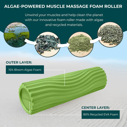 Oceanfoam Tidal Roller - Black Marbled - Muscle Massage Foam Roller for Back Pain & Stretching - Firm and Ergonomic Wide Wave Textured - Yoga, Athletics, & Wellness - Full Size, 20" x 5"