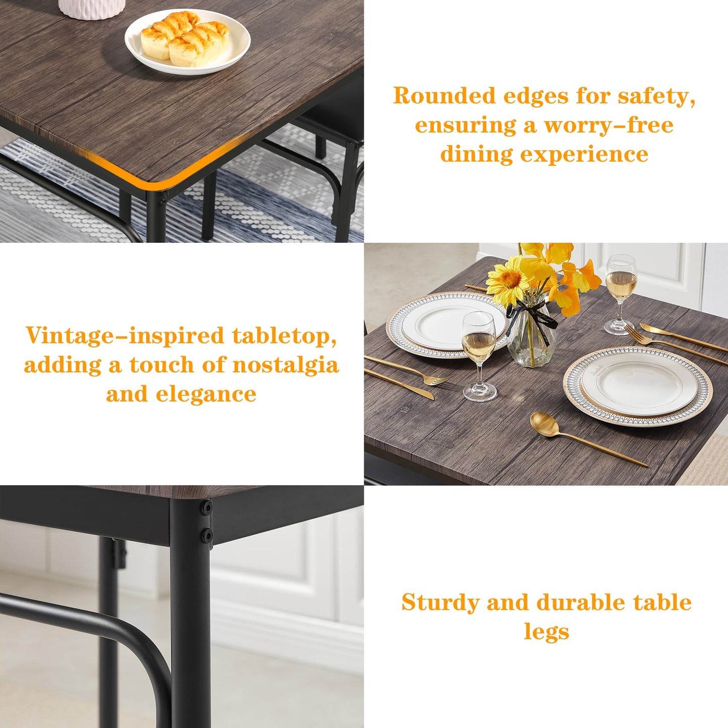 VECELO 3 Piece Dining Table Set for 2, Kitchen Table Set with 2 Chairs for Small Space, Space-Saving and Modern Design, Apartment, Easy to Assemble,Classic Brown