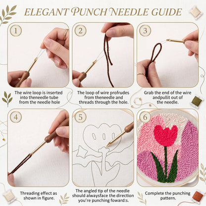 XunYee 4 Sets DIY Punch Needle Kits for Adult Beginners Cute Cat with Flower with Hoop Punch 8 Inch DIY Needle Embroidery Sets Starter Craft Set Easy for Adults Children Festival Gift Decoration