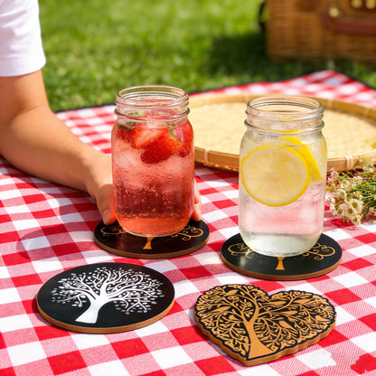 Tree of Life Silicone Resin kit, Round and Heart Coaster Resin molds Silicone, 4-Piece Epoxy Molds for Cup Mats, Table Decorations