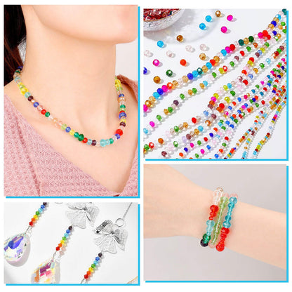 cridoz 2000 Pcs Briolette Crystal Glass Beads for Jewelry Making, Rondelle Crystal Beads for Crafts and Suncatchers, 10 Coloers, 3 Sizes(4mm, 6mm, 8 mm)