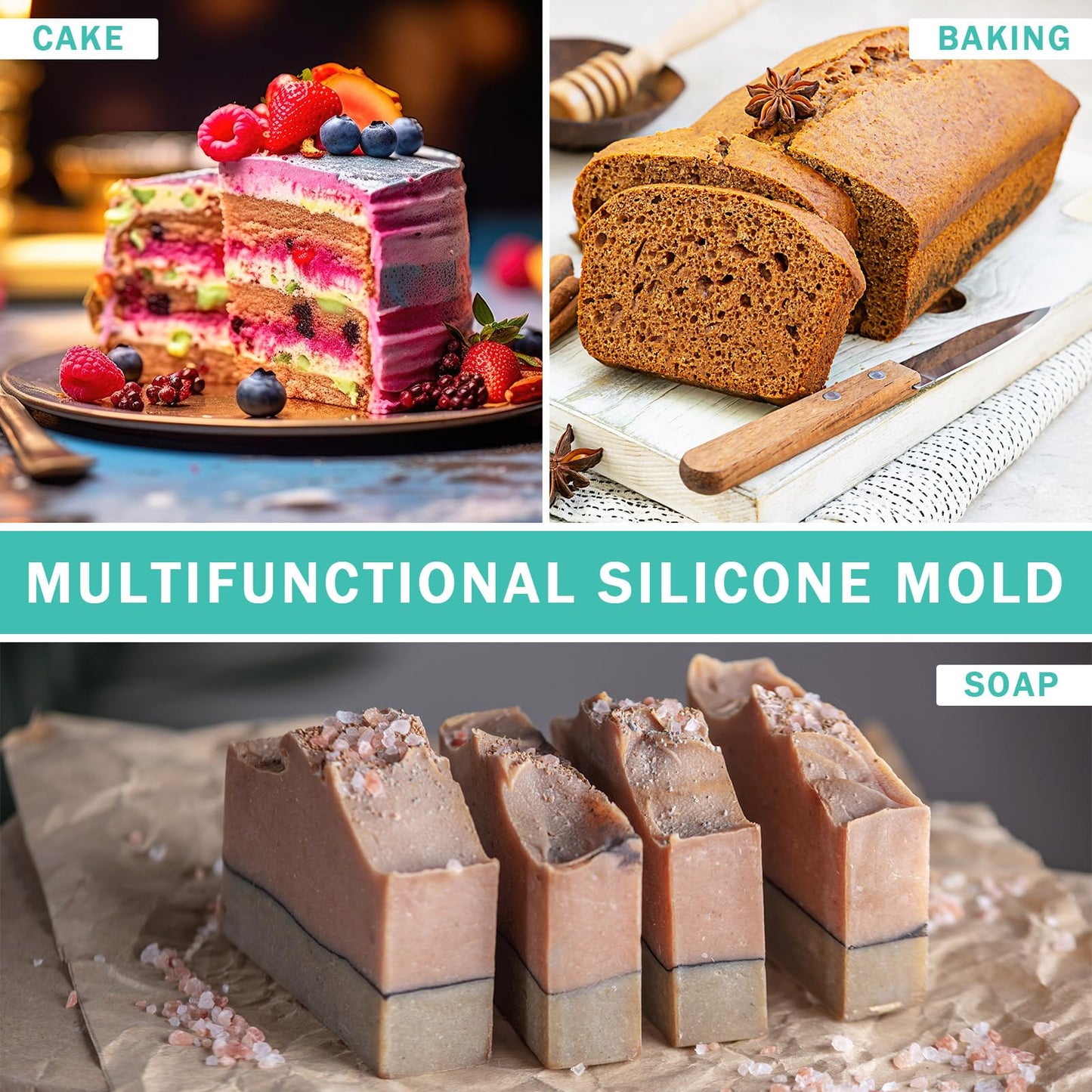 Domensi 3 Pcs Large Soap Molds 9.6 x 5.1 x 2.6 Inches Silicone Ice Block Mold Rectangle DIY Handmade Loaf Molds for Soap Making Craft Baking Chocolate Muffin Candle, 3 Colors