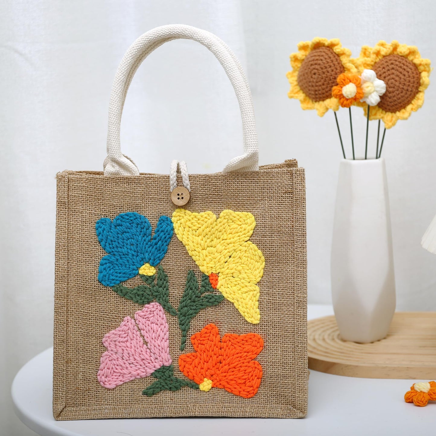 ERNTRNL Punch Needle Tote Bag Kits for Adults Beginner - DIY Punch Needle Embroidery Tote Bag Set, Punch Stitching Kit with Instructions & Video Tutorial Tools (4 Colors)
