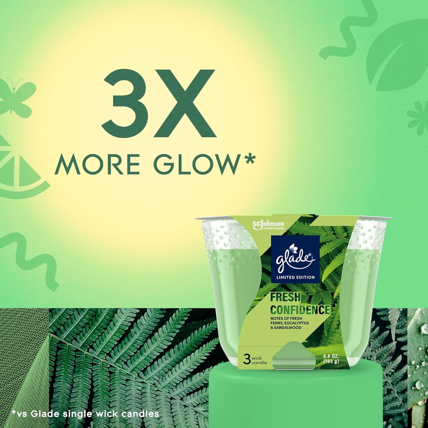 Glade Candle Fresh Confidence, 3-Wick Candle, 6.8 Oz, Fragrance Candle Infused with Essential Oils