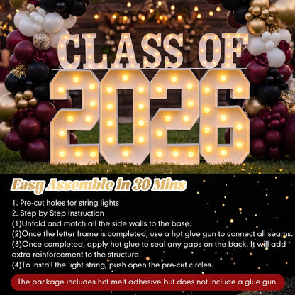 Grinsvalley Large 2026 Graduation Decorations - 2.68ft Class of 2026 LED Marquee Light up Numbers and Letter for Graduation Congrats Grad Party Supplies for Preschool High School College