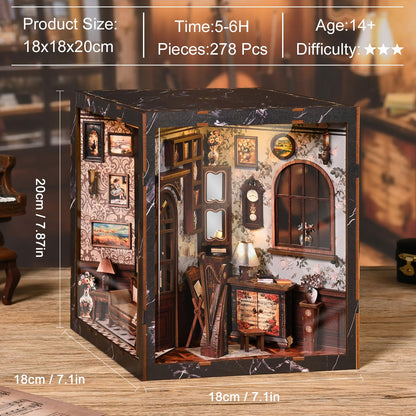 Book Nook Kit for Adults,360° View DIY Miniature Dollhouse Kit with LED, Classical Music Room 3D Wooden Puzzle Bookshelf Insert Decor, Creative Hobby Gift for Teens and Men