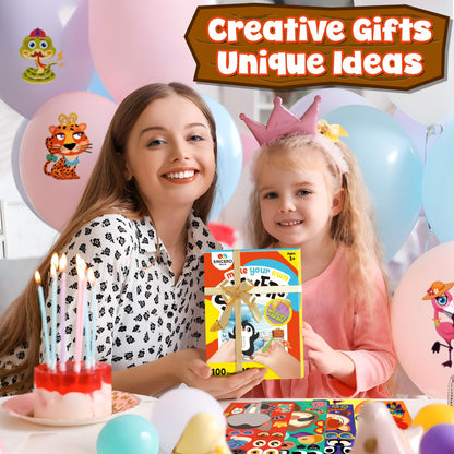 sinceroduct 100 Sheets Make a Face Stickers for Kids, Make Your Own Sticker,20 Styles Waterproof Kids Animal Stickers for Christmas, Valentine's Day Decoration, Gift, Reward, Travel Activities