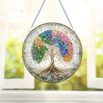 STGLCR DIY 5D Tree of Life Diamond Painting Kits Hanging Sign Wall Art Sign Tree Diamond Art Suncatcher Window Hanging Ornament Window Pendants Home Garden Wall Door 7.8inch