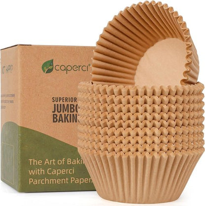 Caperci Jumbo Muffin Liners - 200 Pcs Natural Paper Baking Cups | Non-Stick, Grease-Proof & Food Grade