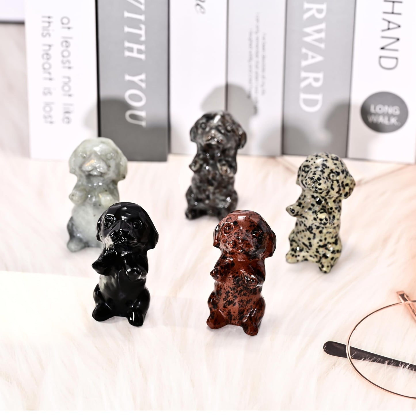 DZJXBZhu Natural Crystal Obsidian Dog Sculpture 2.36” Carefully Carved Guardian Gemstone Pocket Statue Pet Memorial Decorative Ornament Gift for Dog Lovers