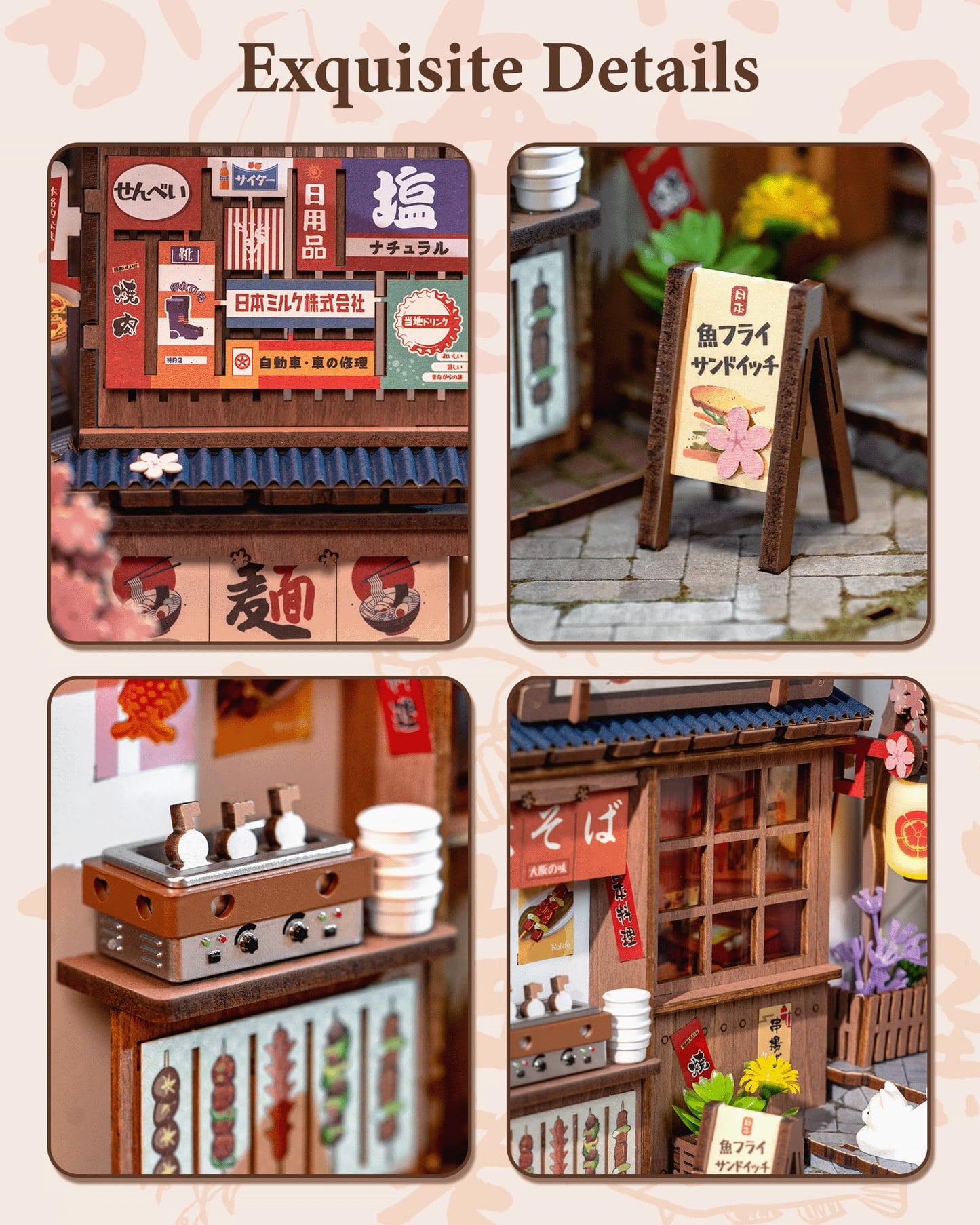 Rolife Book Nook Kit Sakura Wine Alley, 3D Wooden Puzzle Booknook for Bookshelf Decor, Japanese-Inspired Sakura Theme Creative DIY Miniature Dollhouse Kit, Crafts Gifts for Adults, Teens & Book Lovers