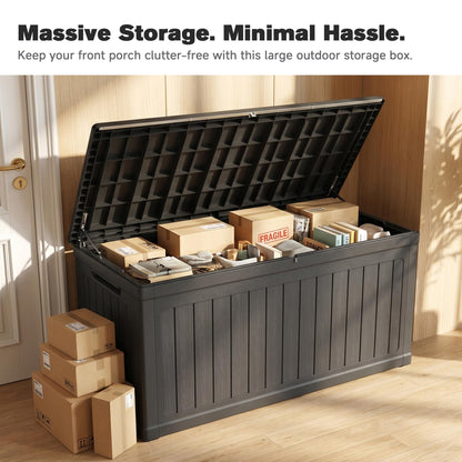 Seeheool 260 Gallon Large Outdoor Storage XXL Deck Box for Patio Furniture, Outdoor Cushions, Garden Tools and Sports/Pools Equipment, Waterproof Resin, Lockable, Black