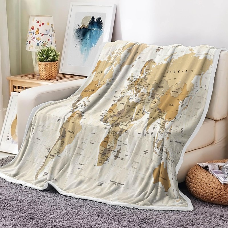 VeiVian World Map Fleece Throw Blanket For Couch, Sofa, Vintage Topography Educational College Kids Children Bed Travel Camping Blanket, Geographical Map Throw, 50X60in