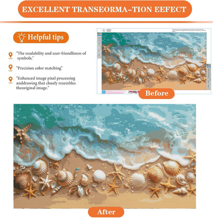 Beach Diamond Art Kits for Adults - 5D Seaside Shell Large Diamond Painting Kits for Adults,DIY Full Drill Crystal Rhinestone Gem Art Painting with Diamonds Home Wall Decor 23.6 X 15.7inch