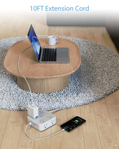 TESSAN Surge Protector Power Strip, 5 Ft Flat Plug Extension Cord with 3 USB (1 USB C) 8 Outlets, 900J Surge Protection, 3 Sided Outlet Extender with Power Switch for Office, Dorm Room Essentials
