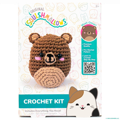 Original Squishmallows Omar the Bear Crochet Kit, Includes Yarn, Crochet Hook, Starter Hooks, Step-By-Step Tutorials, Exclusive Crochet Kit for Beginners, DIY Craft, Crochet Kits, Great Teen Gifts