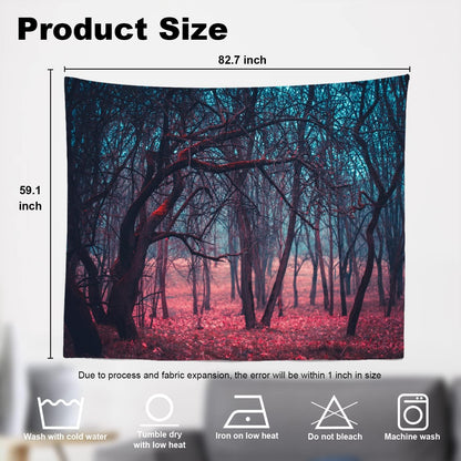Shrahala Red Nature Stranger Wall Tapestry, Large Green Forest Moonlight Landscape, 59.1 x 82.7 in, Polyester Fiber