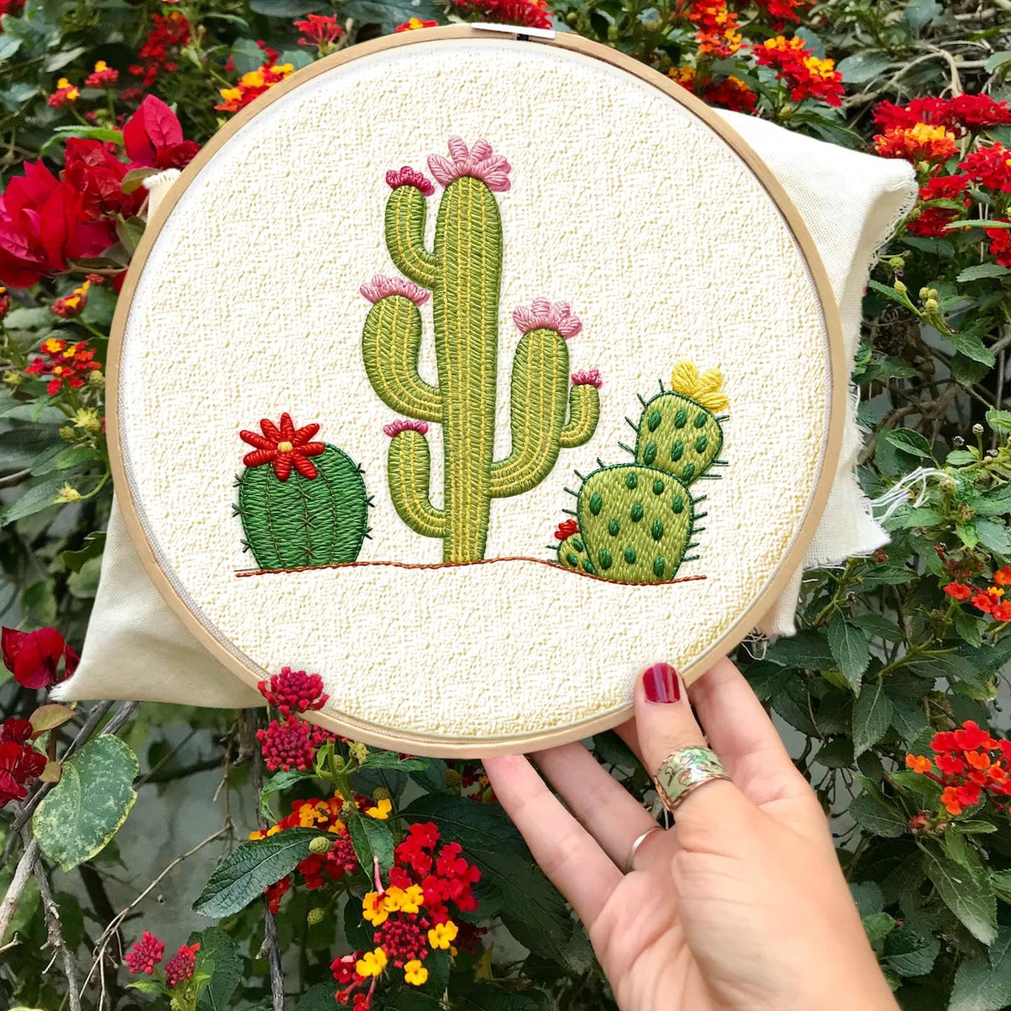 INFUNLY 4 Pack Tropical Plants Embroidery Kit for Beginners Adults Cactus Embroidery Starter Kit Punch Needle Embroidery Kits Palm Leaf Cross Stitch Kits with Patterns Instructions for DIY