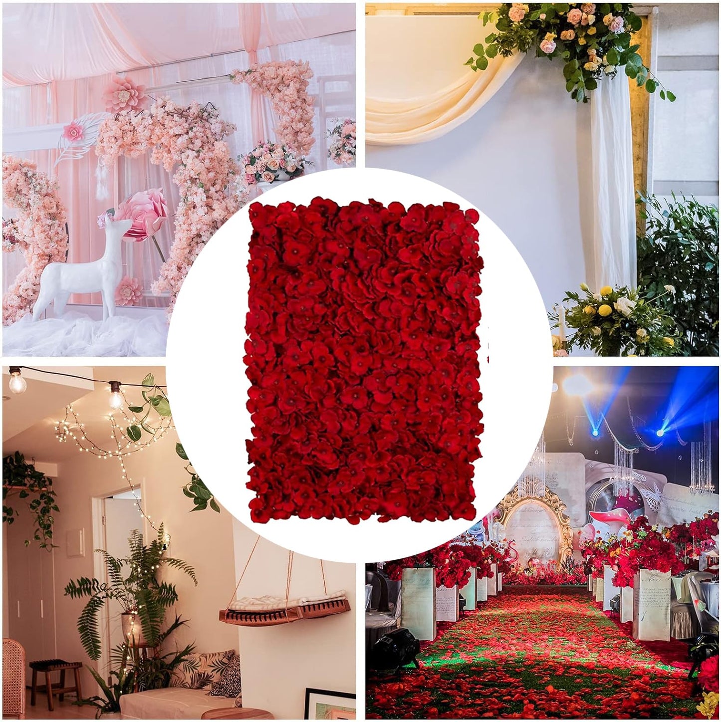 GOUZIBHD Red Hydrangea Flower Wall Backdrop for Wedding Party Baby Bridal Shower Home Hanging, 6 PCS Flower Wall Panel Decor, 24 X 16 in Floral Panel Artificial