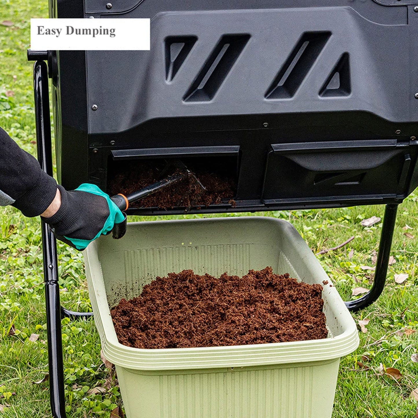 LICONG-2019 Kitchen Compost Bin, Outdoor Dual Chamber Tumbling Composter, Outdoor Rotating Compost Tumbler Bin for Garden, Kitchen, and Yard Waste, 160L/42Gallon,Indoor Compost Bin with Lid