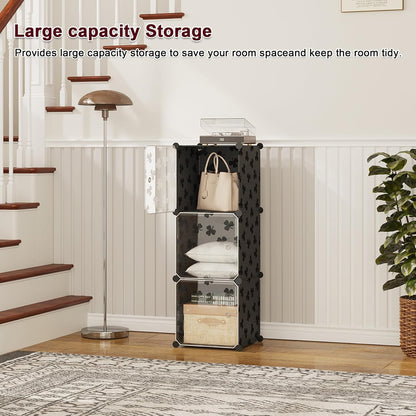 3-Cube Closet C&AHOME Cube Storage Organizer with Doors, Shelves, DIY Plastic Modular Bookshelf, Clothes Storage