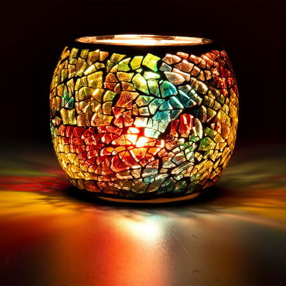 Scented Candle Holder Mosaic Glass Tea Light Holder,Handmade Romantic Glass Tealight Candle Holder for Aromatherapy,Party Décor(NO Candles),Also Used as Vase,Pen Holder,Potted Plants Bowl (Rainbow)