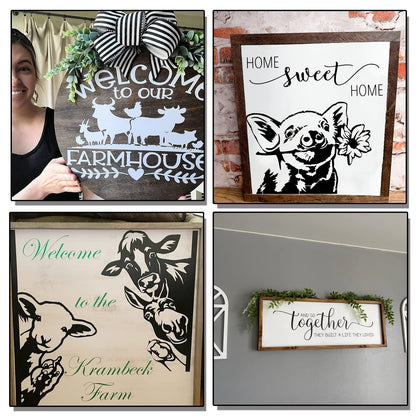 Farmhouse Stencils, Reusable Cow Pig Farm Stencils Wood Burning Country Farm Animal Paint Stencils for Painting on Wood DIY Craft Furniture Wall Sign Fabric Decors