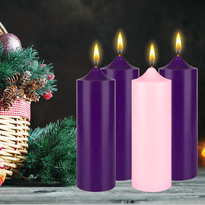 Mega Candles 4 pcs Unscented Christmas Advent Candles Set, Hand Poured Premium Wax Bell Top Round Pillar Candle 3 Inch x 9 Inch, Holidays, Festivities, Devotional, Church, Wreath, Party, Gifts