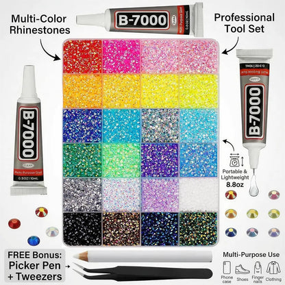 30000 Pcs Resin Jelly Rhinestones for Bedazzling, 24 Colors 3mm Flatback Rhinestones Kit with 3 Craft Glues & Tools, All-in-One Bedazzler Kit for Tumblers, Clothes, Crafts