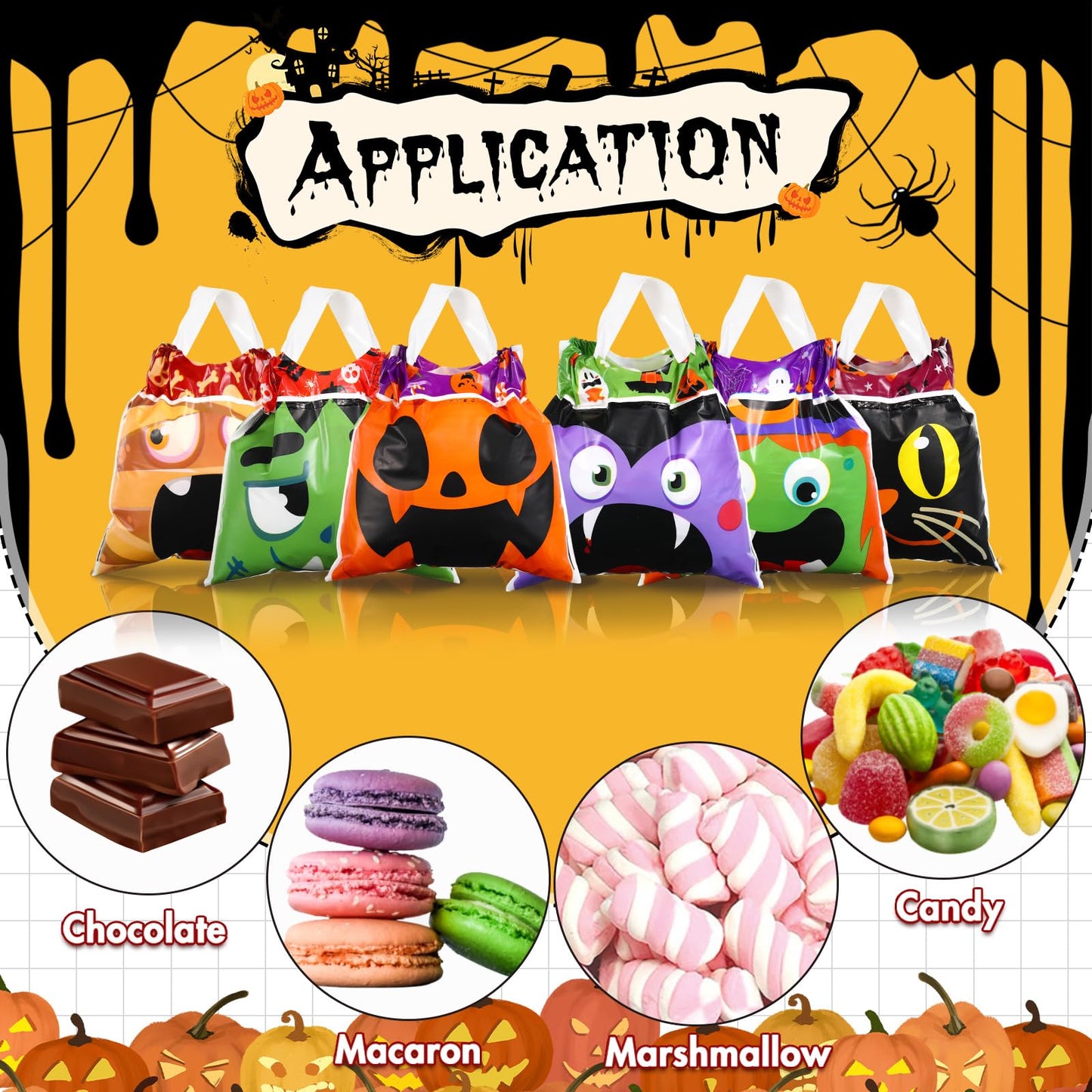 Funnymoom 60 Pcs Halloween Party Favors Bags Drawstring Treat Bags Candy Goodie for Kids Trick Plastic Party Gift for Halloween Birthday Supplies