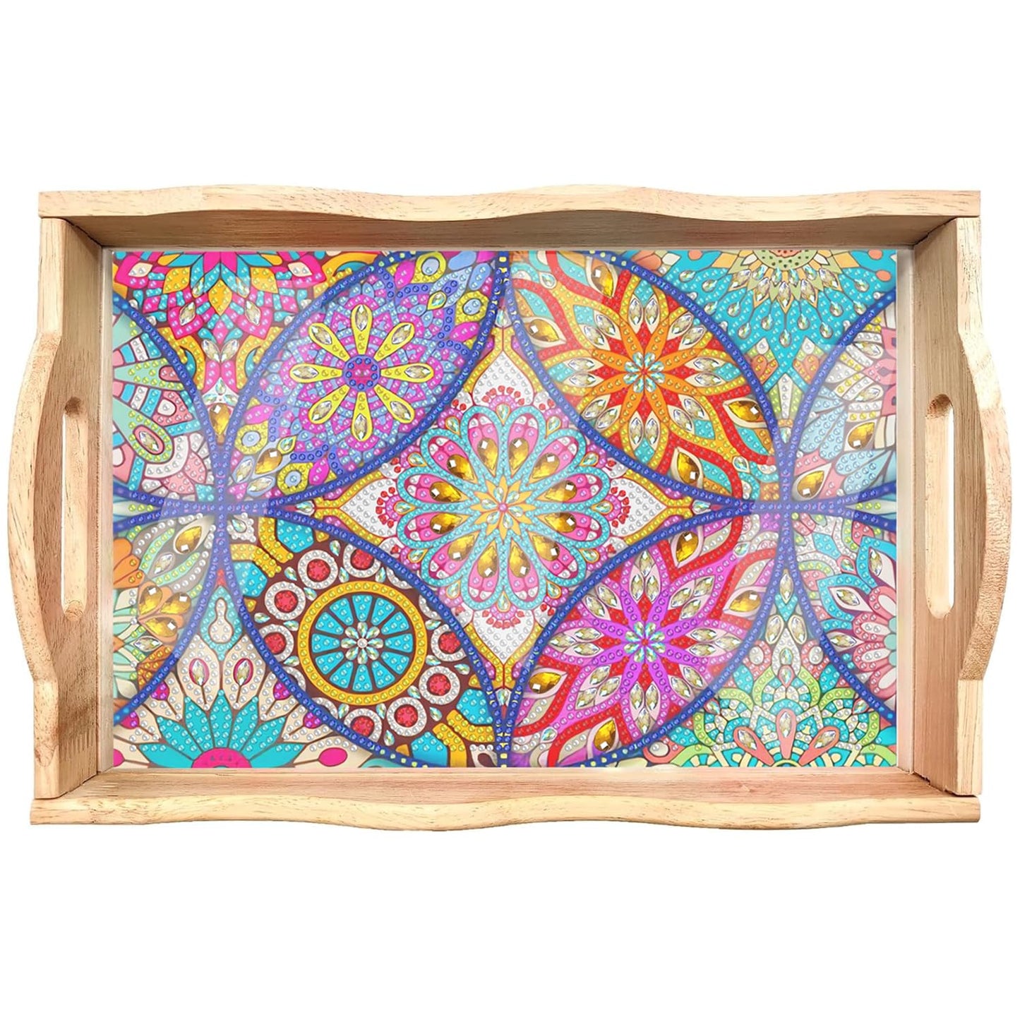 EWJRNSF Diamond Art Kits for Adults Wooden Serving Trays with Handles, 5D Diamond Painting Big Gem Arts and Craft Gifts Trays Decor Gift Home Decor 7.8x11.8 Inches Mandala A