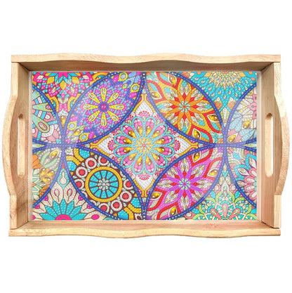 EWJRNSF Diamond Art Kits for Adults Wooden Serving Trays with Handles, 5D Diamond Painting Big Gem Arts and Craft Gifts Trays Decor Gift Home Decor 7.8x11.8 Inches Mandala A