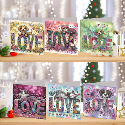Sulunmo 6pcs DIY Diamond Art Cards Kits for Adults, 5D Diamond Greeting Cards Kits Art Birthday Cards Birthday Gifts for Families, Friends, Partners (Love (With Envelope))