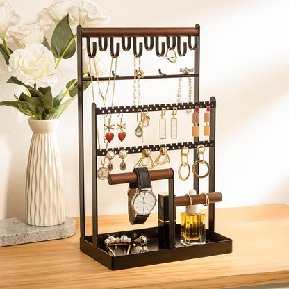 ProCase Jewelry Organizer Stand Necklace Organizer Earring Holder, 6 Tier Jewelry Stand Necklace Holder with 15 Hooks, Jewelry Tower Display Rack Storage Tree for Bracelets Earrings Rings -Black
