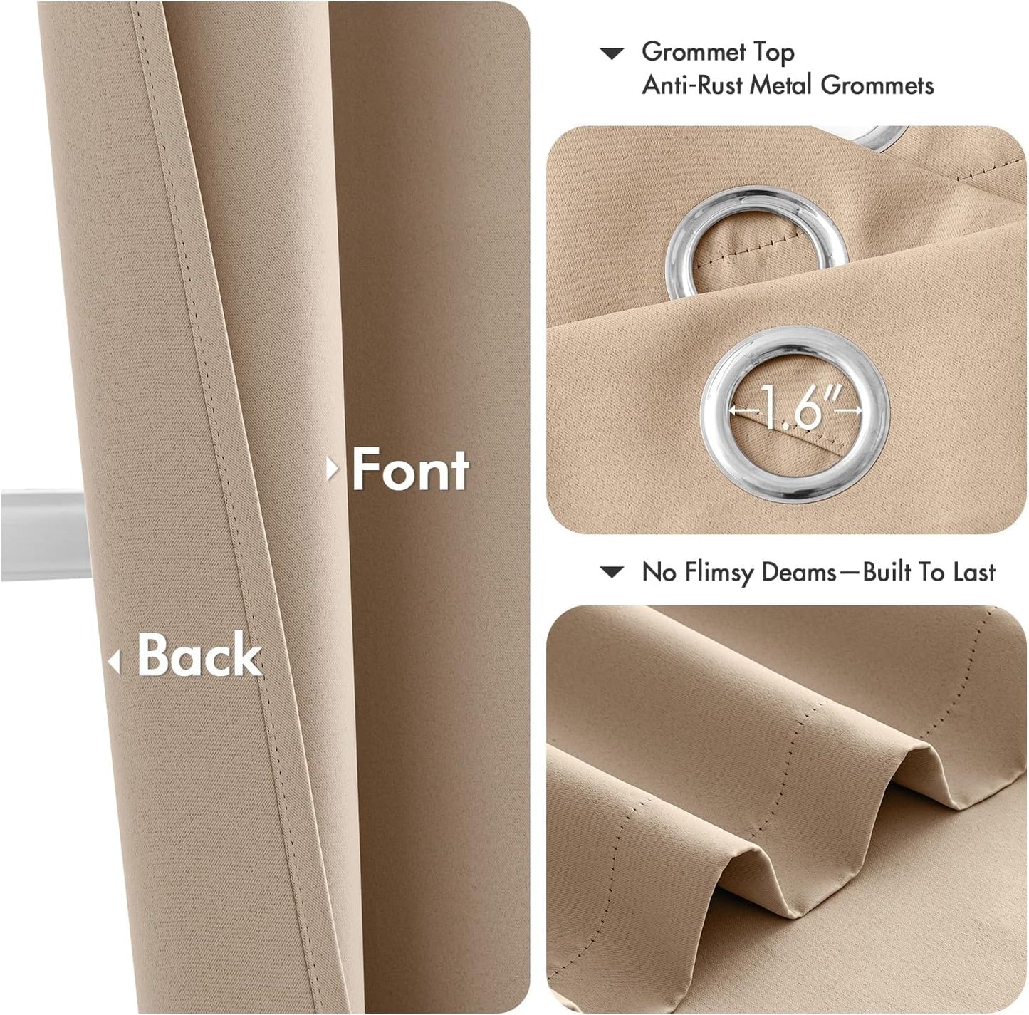 MIULEE Blackout Curtains - Thermal Insulated Room Darkening Drapes | 72-Inch Beige Grommet Panels (Set of 2)
