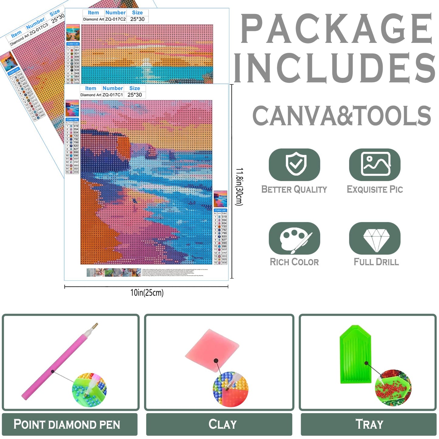 sdfkmlcdl Modern Abstract Ocean Beach Sunset Diamond Art Kits for Adults, Pink Coastal Landscape Full Drill Diamond Painting Kits for Adults Beginners 3 Pack, 9.8x11.8 Inch