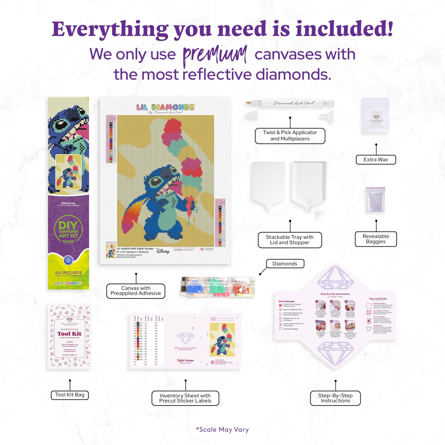 DIAMOND ART CLUB Eight Scoops Diamond Painting Kit, Fun DIY Crafts for Adults, Round Diamond Art Canvas, 9" x 12" (22.8 cm x 30.8 cm)