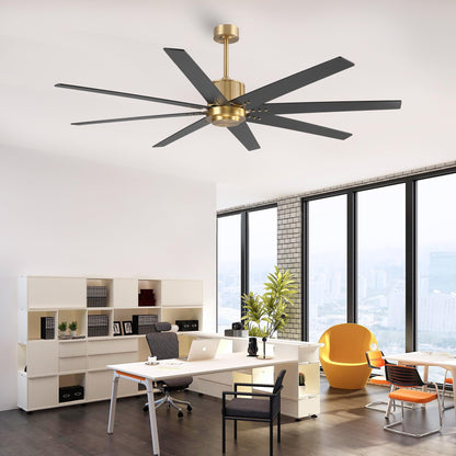 WINGBO 72" Ceiling Fan without Light, Modern Large Ceiling Fan with Remote Control, 6-Speed Reversible Noiseless DC Motor, Gold and Black/Walnut Blades for Living Room, Bedroom & Covered Outdoor