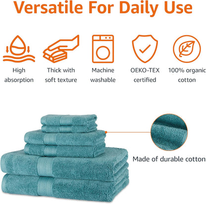 Set 100% 30 54 inches, Set 6 Amazon Basics Fade-Resistant Soft & Absorbent Bath, Hand and Washcloth Towel for Everyday