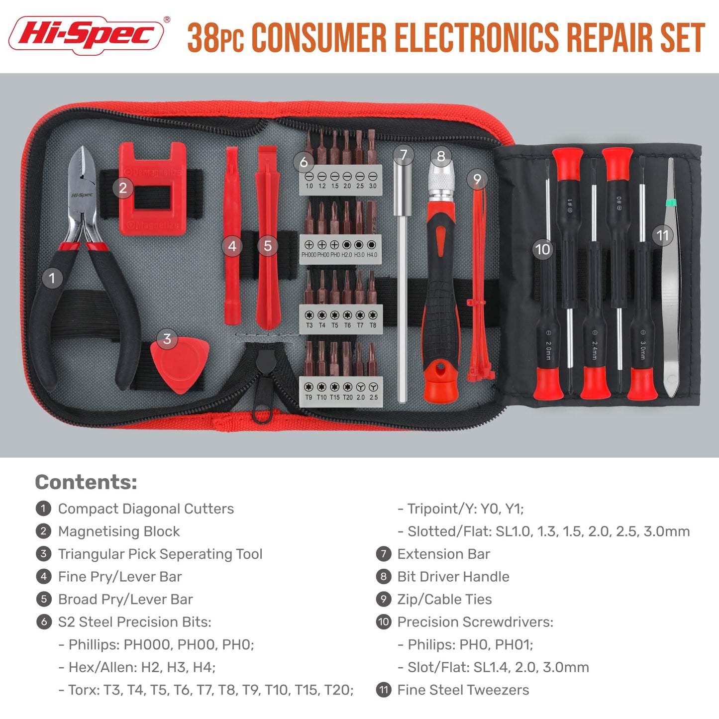 Hi-Spec 56pc Electronics Repair & Opening Tool Kit Set for Laptops, Devices, Computers, PC Building & Gaming Accessories. Precision Small Screwdrivers with Pry Tools