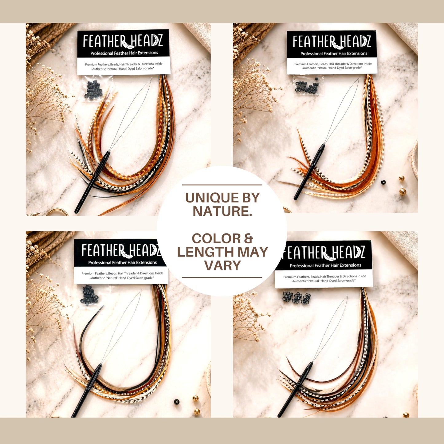 21 Natural Color Hair Extensions – 9”–14” Long – DIY Rooster Kit with 20 Micro-Link Beads – 100% Real Feathers – Eye-Catching Boho Style
