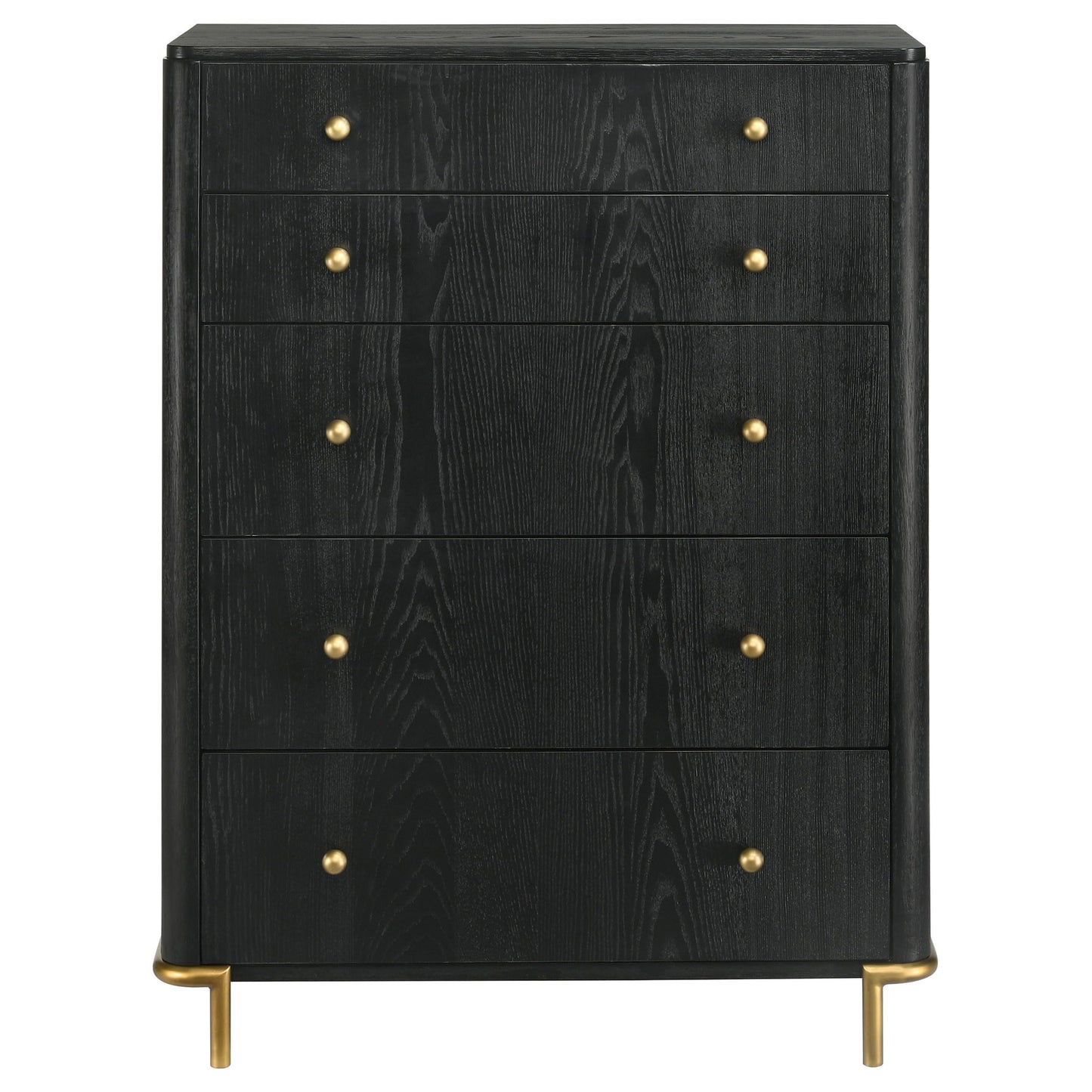 Coaster Home Furnishings - Arini - Wood - 5-Drawer Chest with Rounded Corners, Gold Knobs, Hidden Drawer and Wire-Brushed Finish - Coastal - Bedroom - Black - 224335
