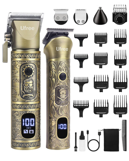 Ufree Beard Trimmer for Men Professional with Hair Clippers, Barber Clippers and Trimmers Set, Electric Razor Shavers for Men, Cordless Mens Grooming Kit for Nose, Ear, Face, Hair, Gifts