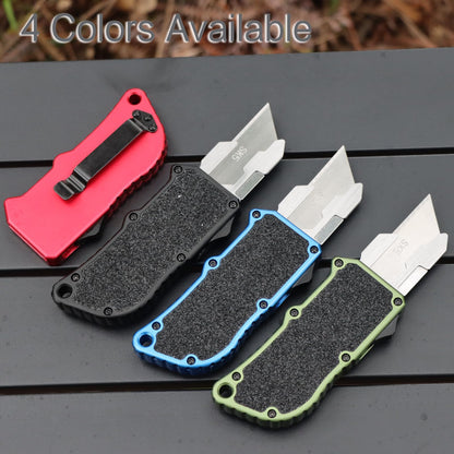 TENCHILON TU37 Aluminium Alloy Pocket Knife with Clip Small EDC Telescopic Retractable Box Cutter Precision Craft Utility Knives For Office Home Arts (Black)