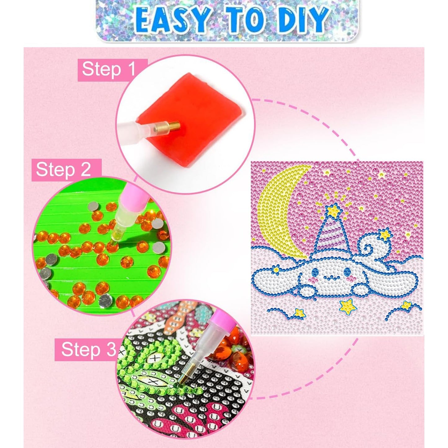 YSUNETER Diamond Painting Kits for Kids Beginner - 4 Pack DIY 5D Full Drill Diamond Art Kits for Children, Cute Animals Round Crystal Rhinestone Gem Art Crafts Home Wall Art Decor 5.9 x 5.9 Inches